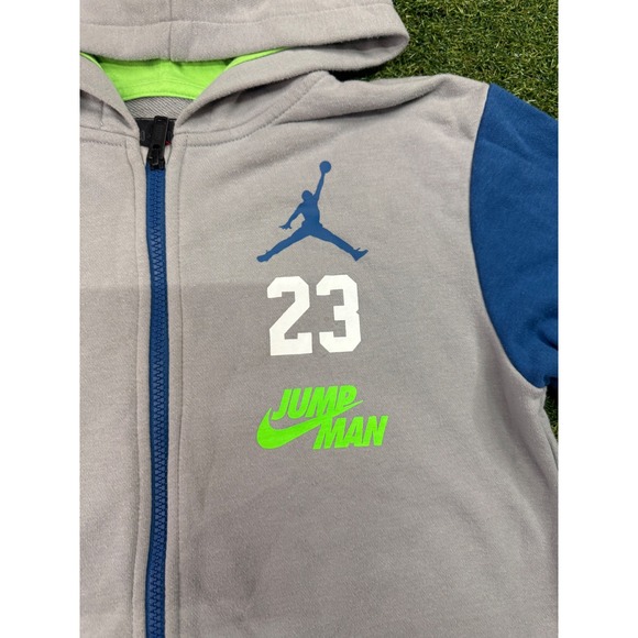 Jordan Boys Full Zip Hoodie Grey Blue Green Jumpman 23 Sweatshirt Size Large L - Picture 2 of 7